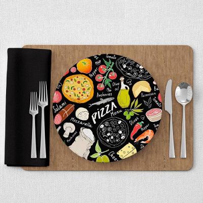 Capa De Sousplat Estampado Com Guardanapos Mesa Posta Jogo Americano 10 Lugares Pizza Preto