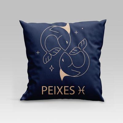 Capa De Almofada Estampada Signos Do Zodíaco Em Veludo Suede 45cm X 45cm Peixes