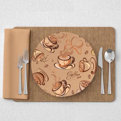 Capa De Sousplat Estampado Com Guardanapos Mesa Posta Jogo Americano 10 Lugares Café Bege