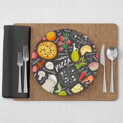 Capa De Sousplat Estampado Com Guardanapos Mesa Posta Jogo Americano 10 Lugares Pizza Cinza