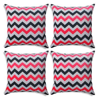 Kit 04 Capas Para Almofada Tecido Estampado Zig Zag Rosa E Preto D103 42x42 Cm - D'rossi