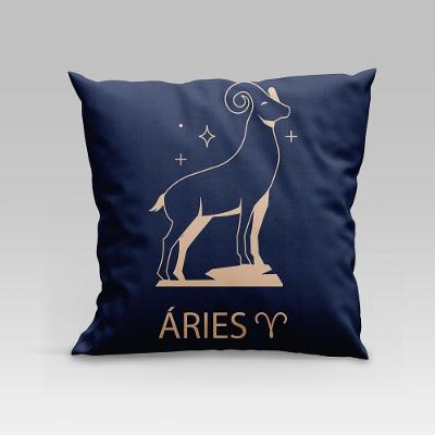 Capa De Almofada Estampada Signos Do Zodíaco Em Veludo Suede 45cm X 45cm áries