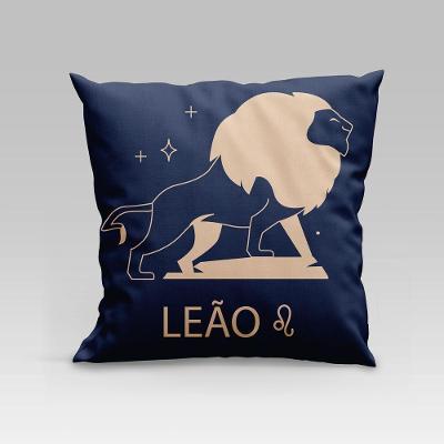 Capa De Almofada Estampada Signos Do Zodíaco Em Veludo Suede 45cm X 45cm Leão