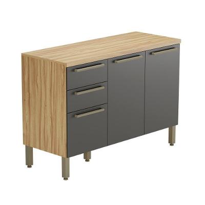 Balcão De Cozinha Com 3 Portas 2 Gavetas E Tampo 100% Mdf Napoli Prime Rio Doce Amendoa-chumbo