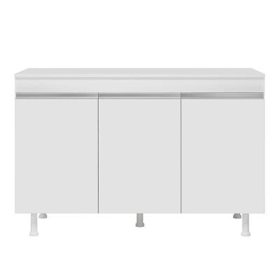 Balcão Buffet Gabinete De Cozinha Lux 120cm 100% Mdf Com Tampo 03 Portas Branco - Desk Design