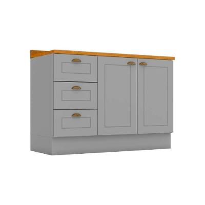 Balcão de Cozinha Americana p/ Pia 3 Gavetas e 2 Portas c/Tampo 120cm Cinza - Henn