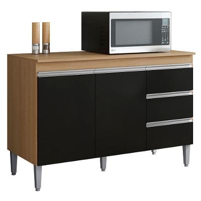 Balcão De Cozinha Com Tampo 100cm 3 Gavetas Andréia Amêndoa Preto