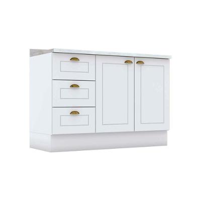 Balcão de Cozinha Americana p/ Pia 3 Gavetas e 2 Portas c/Tampo 120cm Branco - Henn