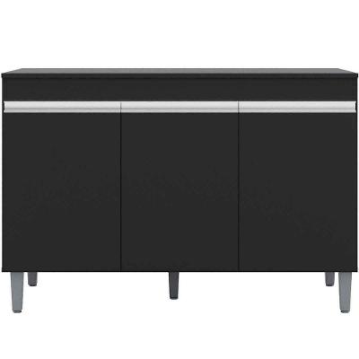 Balcão De Pia Para Cozinha 120 Cm Kadu 3 Portas Preto