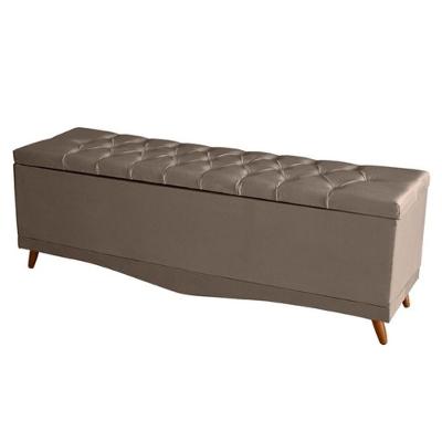 Recamier Calçadeira Baú Helena Casal 140 Cm Botão Encapados Pés Palito Suede Capuccino Eli Móveis