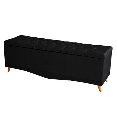 Recamier Calçadeira Baú Helena King 195 Cm Botão Encapados Pés Palito Suede Preto Eli Móveis