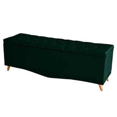 Recamier Calçadeira Baú Helena King 195 Cm Botão Encapados Pés Palito Suede Verde Eli Móveis