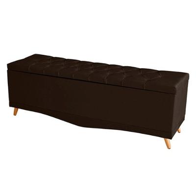 Recamier Calçadeira Baú Helena King 195 Cm Botão Encapados Pés Palito Suede Marrom Eli Móveis
