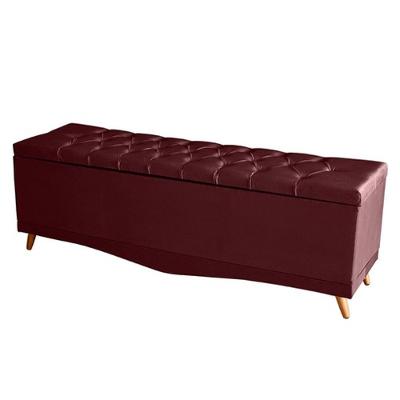 Recamier Calçadeira Baú Helena King 195 Cm Botão Encapados Pés Palito Suede Bordo Eli Móveis