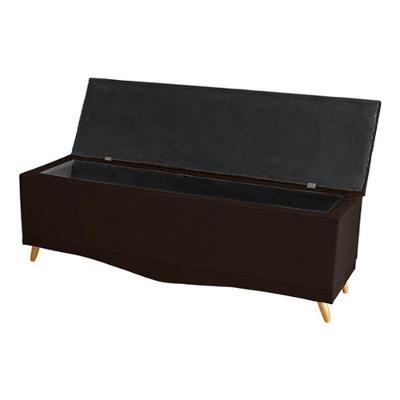 Recamier Calçadeira Baú Helena Queen 160 Cm Botão Encapados Pés Palito Suede Marrom Eli Móveis