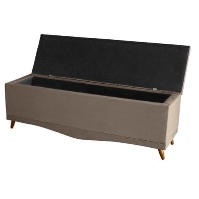 Recamier Calçadeira Baú Helena King 195 Cm Botão Encapados Pés Palito Suede Capuccino Eli Móveis
