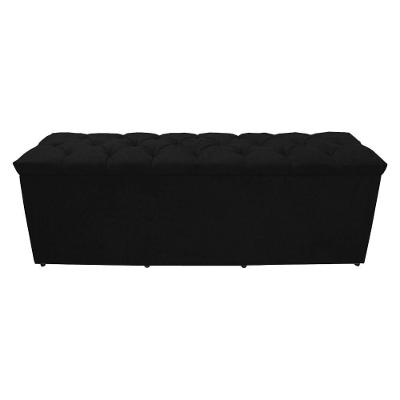 Calçadeira Baú Paris Casal 140 Cm Botão Strass Suede Preto Eli Móveis
