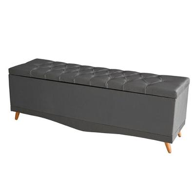 Recamier Calçadeira Baú Helena King 195 Cm Botão Encapados Pés Palito Suede Grafite Eli Móveis