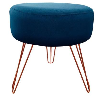 Puff Decorativos Sala Quarto Tunísia Veludo Azul Base Bronze Azul E Bronze