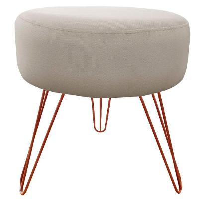 Puff Decorativos Sala Quarto Tunísia Veludo Bege Base Bronze Bege E Bronze