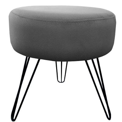 Puff Decorativos Sala Quarto Tunísia Veludo Cinza Base Preta Cinza E Preto