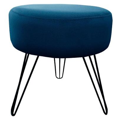 Puff Decorativos Sala Quarto Tunísia Veludo Azul Base Preta Azul E Preto