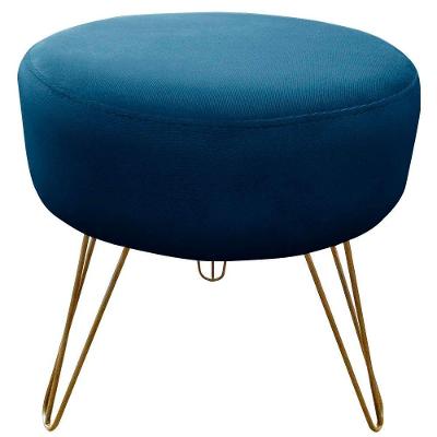 Puff Decorativos Sala Quarto Tunísia Veludo Azul E Dourado