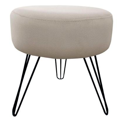 Puff Decorativos Sala Quarto Tunísia Veludo Bege Base Preta Bege E Preto