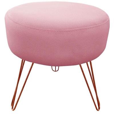 Puff Decorativos Sala Quarto Tunísia Veludo Rose Base Bronze Rose E Bronze