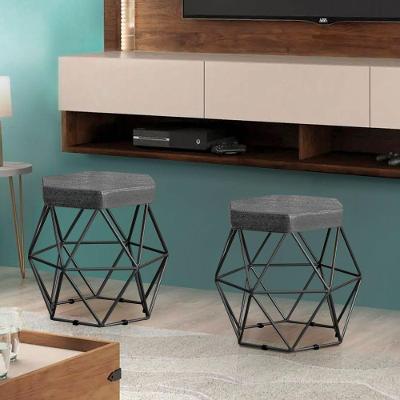 Puff Decorativo Onix Com Armação Preto Para Sala Em Linho
