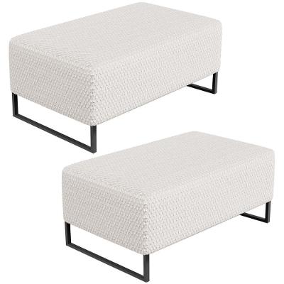 Kit 02 Puff Decorativo Para Sala De Estar Cléo Base De Ferro Preto 90 Cm W01 Bouclê Cru - Lyam