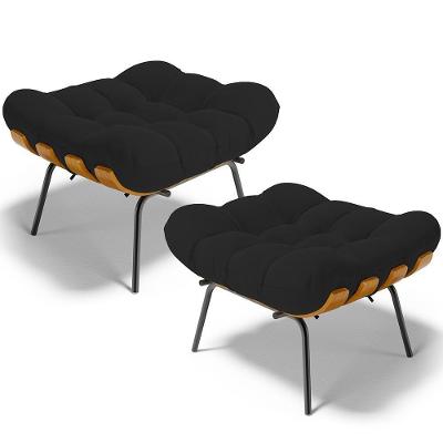 Kit 2 Puff's Decorativos Sala De Estar Costela L02 Suede Preto - Lyam Decor