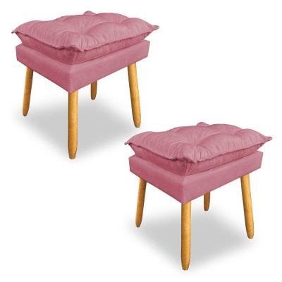 Kit 2 Puffs Decorativo Opala Suede Rosa Pés Palito Dal Poz Estofados