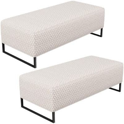 Kit 02 Puffs Decorativo Sala De Estar Bali W01 Base De Ferro 120x50 Cm Bouclê Cru - Lyam