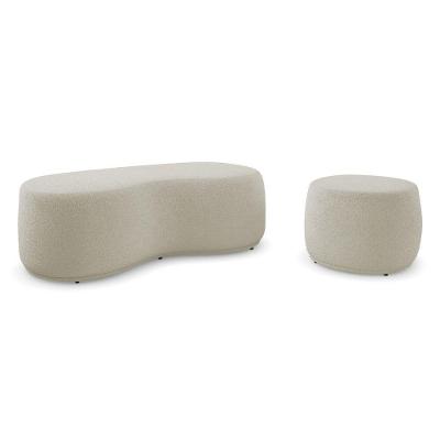 Conjunto 02 Puffs Decorativos Living Aisha Orgânico Bouclê Bege - Desk Design