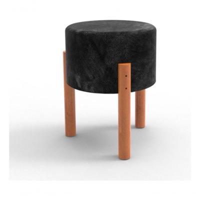 Puff Banquinho Decorativo Em Veludo Luxo Pés De Madeira Preto