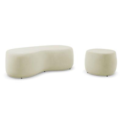 Conjunto 02 Puffs Decorativos Living Aisha Orgânico Suede Bege Claro - Desk Design