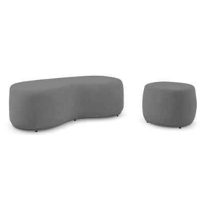 Conjunto 02 Puffs Decorativos Living Aisha Orgânico Suede Cinza - Desk Design