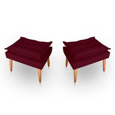 Kit 02 Puff Para Sala E Quarto Madeira Decorativo Opala Suede Bordo