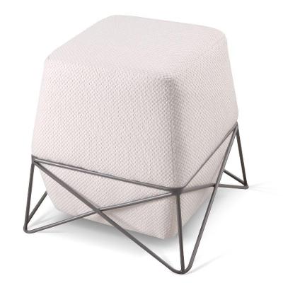 Puff Cast Decorativo Linho Palha Base Metal Grafite
