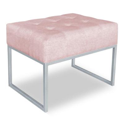 Puff Lisa Suede Rosa Bebê Base Metálica Industrial Prata