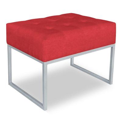 Puff Lisa Suede Vermelho Base Metálica Industrial Prata