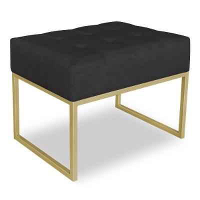 Puff Lisa Suede Preto Base Metálica Industrial Dourado