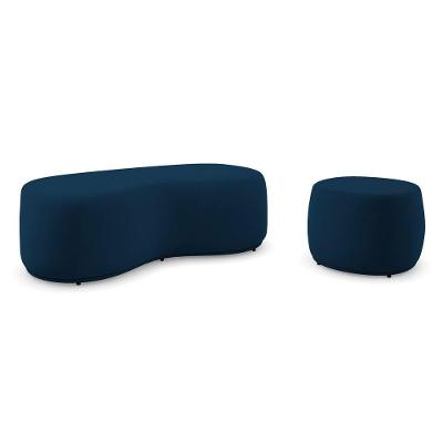Conjunto 02 Puffs Decorativos Living Aisha Orgânico Veludo Azul Marinho - Desk Design