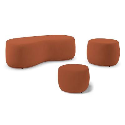 Conjunto 03 Puffs Decorativos Living Aisha Orgânico Veludo Terracota - Desk Design
