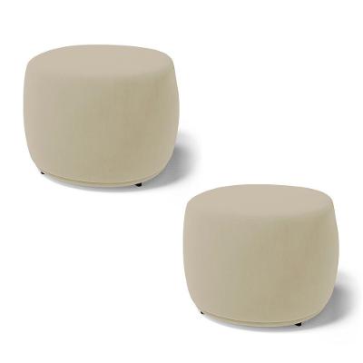 Kit 02 Puffs Decorativos Living Aisha Orgânico Redondo Veludo Bege - Desk Design