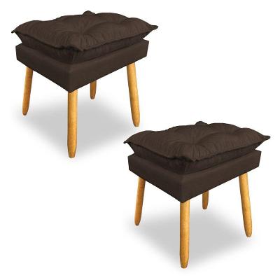 Kit 2 Puffs Decorativo Opala Suede Marrom Pés Palito Dal Poz Estofados