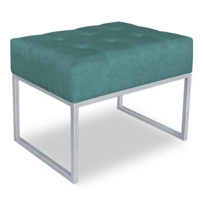 Puff Lisa Suede Azul Turquesa Base Metálica Industrial Prata