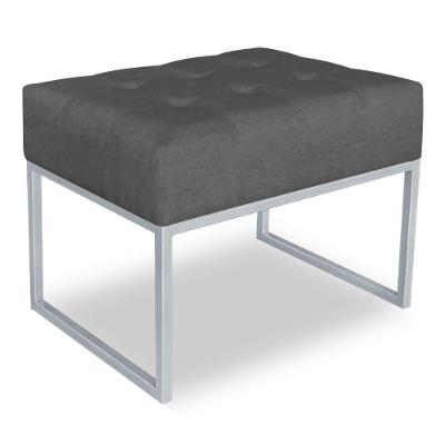 Puff Lisa Suede Grafite Base Metálica Industrial Prata