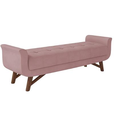 Puff Recamier Decorativo Com Pés Em Madeira 140 Cm Itália P05 Veludo Rosê